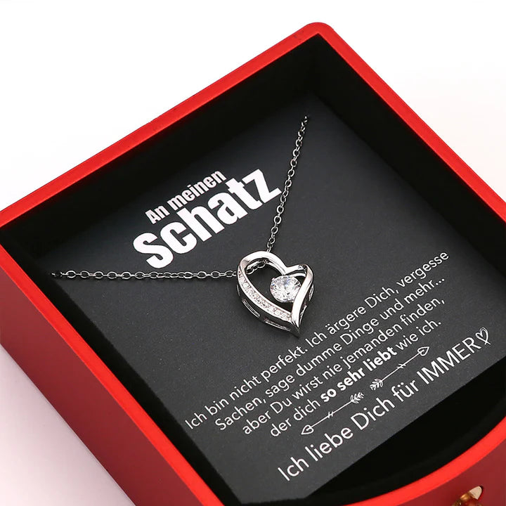 Ewige Rosenbox - Herz Halskette & romantischer Notiz - An meinen Schatz